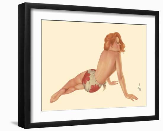 Miss October 1944 - Vintage Pin Up Calendar Girl-Alberto Vargas-Framed Art Print