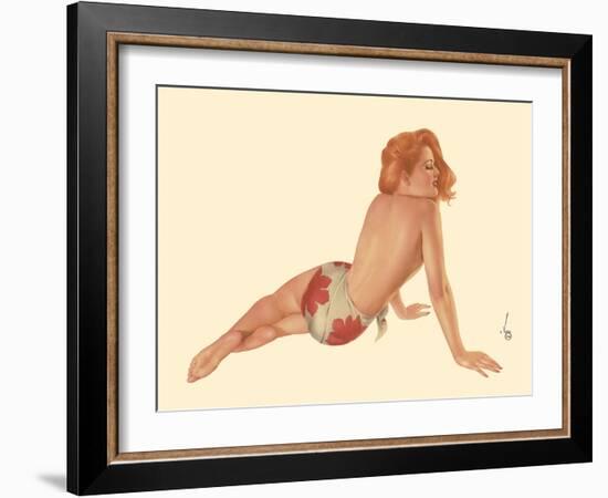 Miss October 1944 - Vintage Pin Up Calendar Girl-Alberto Vargas-Framed Art Print