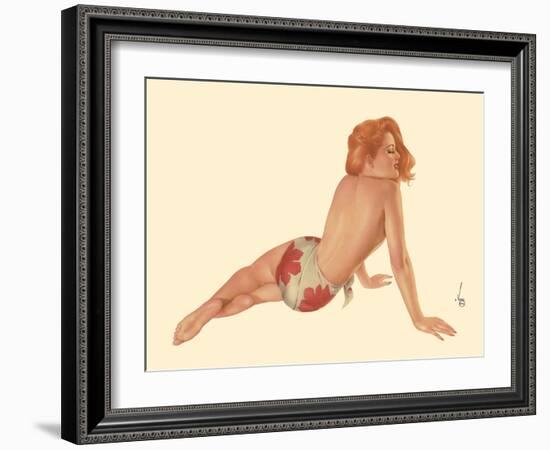 Miss October 1944 - Vintage Pin Up Calendar Girl-Alberto Vargas-Framed Art Print