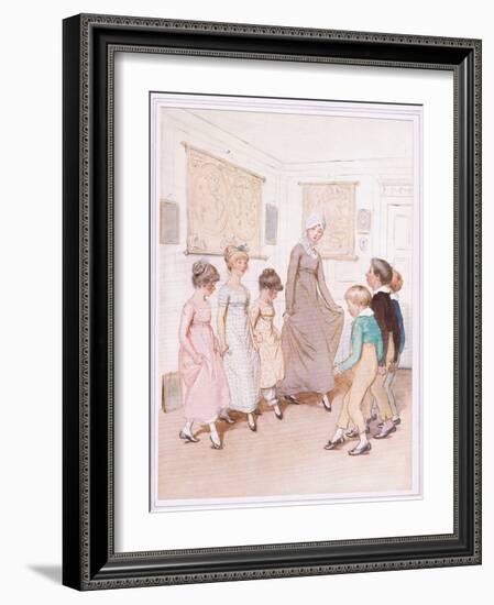 Miss Phoebe Is Giving a Dancing Lesson to Half a Dozen Pupils, and Is Doing Her Very Best-Hugh Thomson-Framed Giclee Print