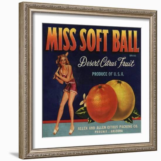 Miss Soft Ball Brand - Phoenix, Arizona - Citrus Crate Label-Lantern Press-Framed Art Print