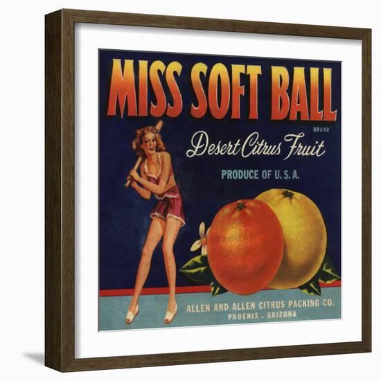 Miss Soft Ball Brand - Phoenix, Arizona - Citrus Crate Label-Lantern Press-Framed Art Print