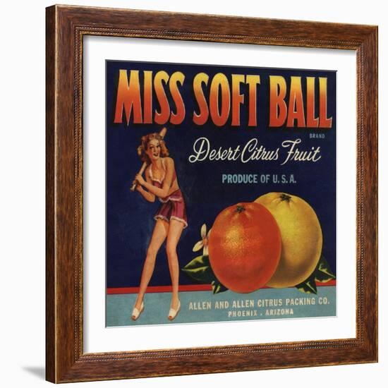 Miss Soft Ball Brand - Phoenix, Arizona - Citrus Crate Label-Lantern Press-Framed Art Print