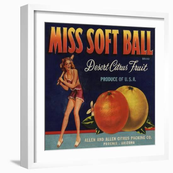 Miss Soft Ball Brand - Phoenix, Arizona - Citrus Crate Label-Lantern Press-Framed Art Print