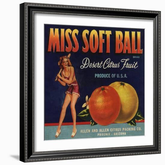 Miss Soft Ball Brand - Phoenix, Arizona - Citrus Crate Label-Lantern Press-Framed Art Print