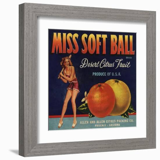 Miss Soft Ball Brand - Phoenix, Arizona - Citrus Crate Label-Lantern Press-Framed Art Print