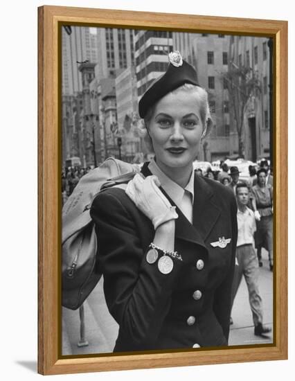 Miss Sweden Anita Ekberg Wearing Hostess Hat for Scandinavian Airlines Designed by Mr. John-Lisa Larsen-Framed Premier Image Canvas