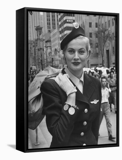 Miss Sweden Anita Ekberg Wearing Hostess Hat for Scandinavian Airlines Designed by Mr. John-Lisa Larsen-Framed Premier Image Canvas