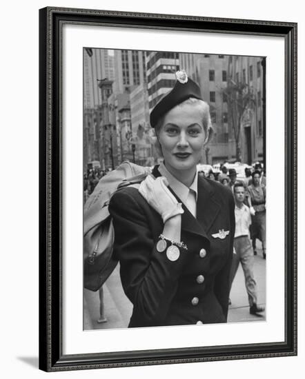 Miss Sweden Anita Ekberg Wearing Hostess Hat for Scandinavian Airlines Designed by Mr. John-Lisa Larsen-Framed Premium Photographic Print