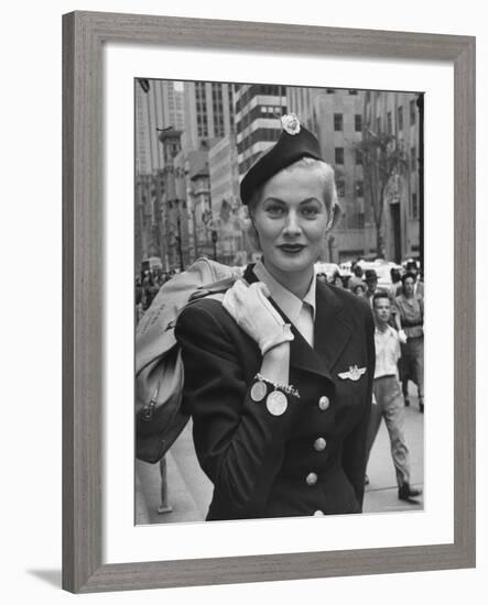 Miss Sweden Anita Ekberg Wearing Hostess Hat for Scandinavian Airlines Designed by Mr. John-Lisa Larsen-Framed Premium Photographic Print