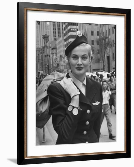 Miss Sweden Anita Ekberg Wearing Hostess Hat for Scandinavian Airlines Designed by Mr. John-Lisa Larsen-Framed Premium Photographic Print