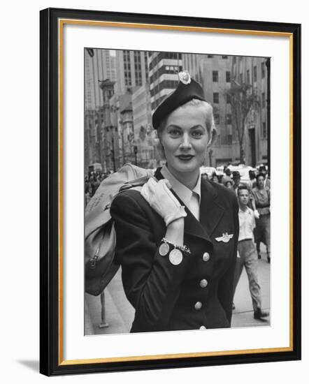 Miss Sweden Anita Ekberg Wearing Hostess Hat for Scandinavian Airlines Designed by Mr. John-Lisa Larsen-Framed Premium Photographic Print