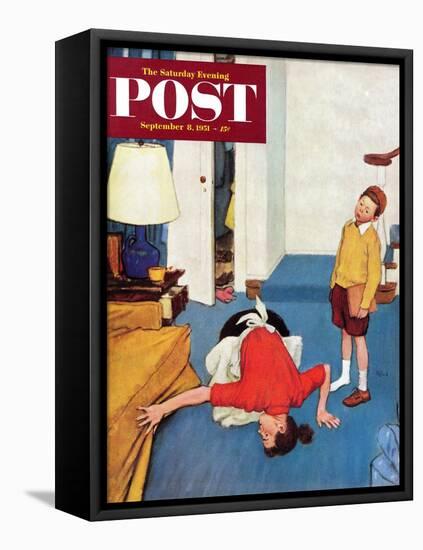 "Missing Shoe" Saturday Evening Post Cover, September 8, 1951-Jack Welch-Framed Premier Image Canvas