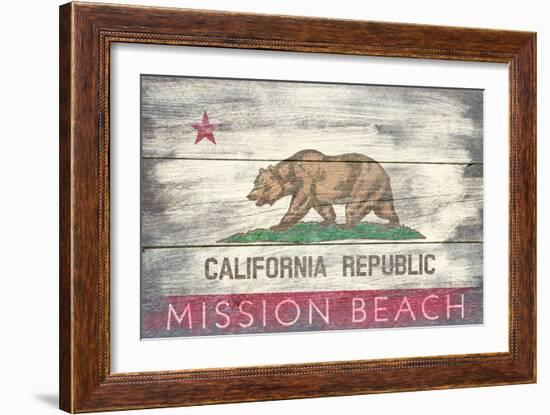 Mission Beach, California - Barnwood State Flag-Lantern Press-Framed Art Print