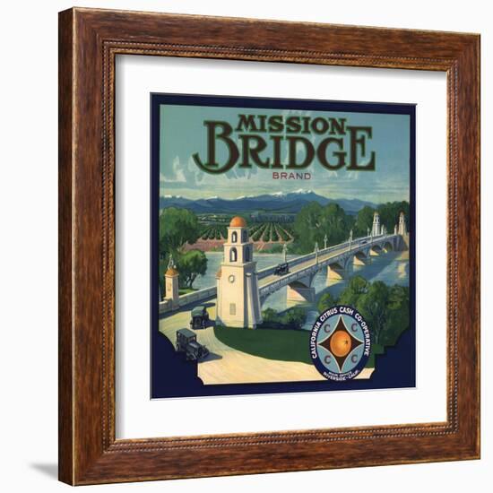 Mission Bridge Brand - Riverside, California - Citrus Crate Label-Lantern Press-Framed Art Print