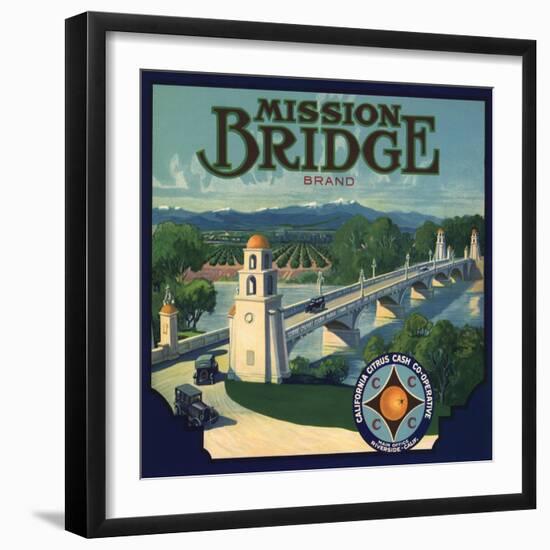 Mission Bridge Brand - Riverside, California - Citrus Crate Label-Lantern Press-Framed Art Print