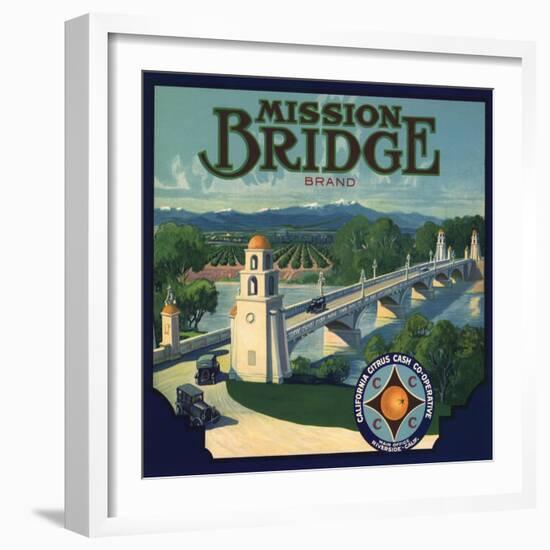 Mission Bridge Brand - Riverside, California - Citrus Crate Label-Lantern Press-Framed Art Print