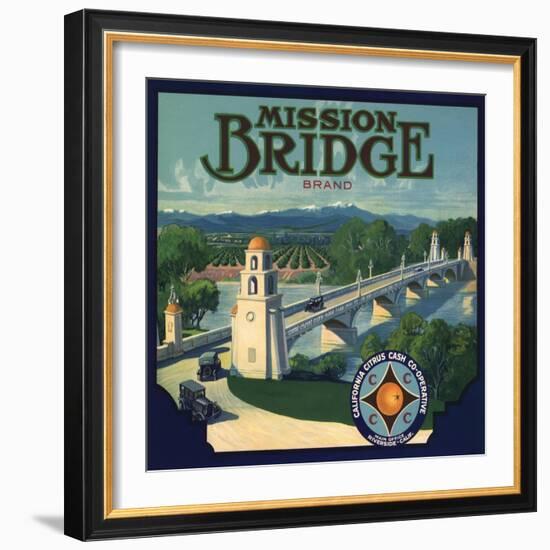 Mission Bridge Brand - Riverside, California - Citrus Crate Label-Lantern Press-Framed Art Print