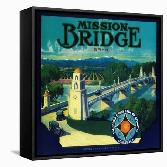 Mission Bridge Orange Label - Riverside, CA-Lantern Press-Framed Stretched Canvas