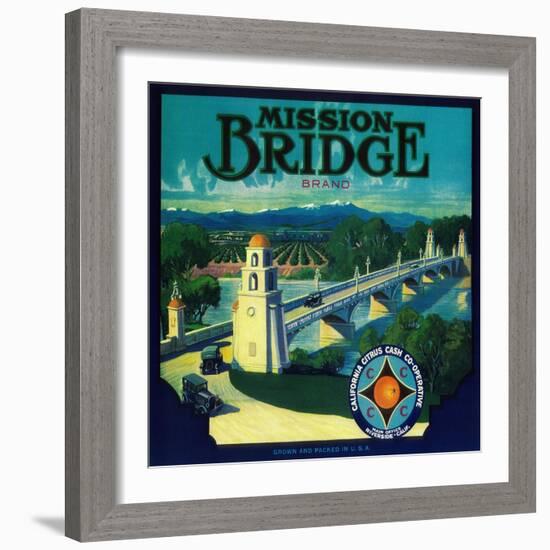 Mission Bridge Orange Label - Riverside, CA-Lantern Press-Framed Art Print