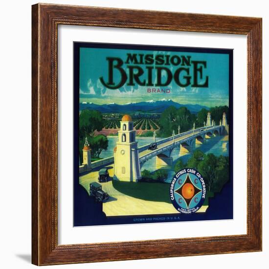 Mission Bridge Orange Label - Riverside, CA-Lantern Press-Framed Art Print