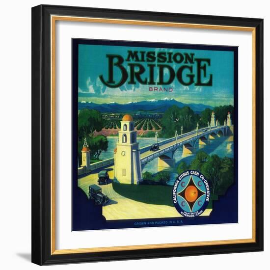 Mission Bridge Orange Label - Riverside, CA-Lantern Press-Framed Art Print