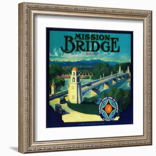 Mission Bridge Orange Label - Riverside, CA-Lantern Press-Framed Art Print