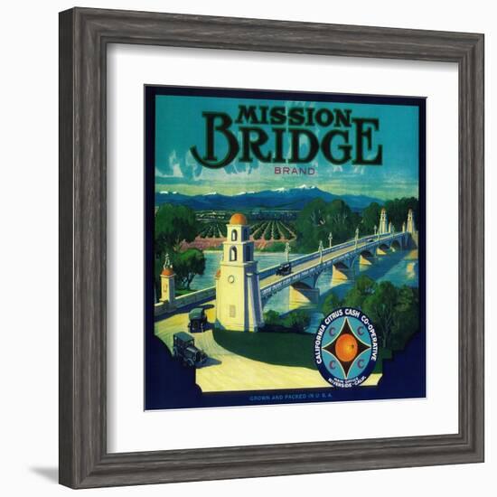 Mission Bridge Orange Label - Riverside, CA-Lantern Press-Framed Art Print