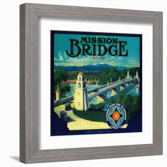 Mission Bridge Orange Label - Riverside, CA-Lantern Press-Framed Art Print