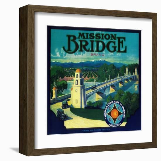 Mission Bridge Orange Label - Riverside, CA-Lantern Press-Framed Art Print