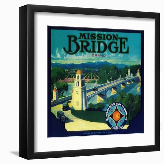 Mission Bridge Orange Label - Riverside, CA-Lantern Press-Framed Art Print
