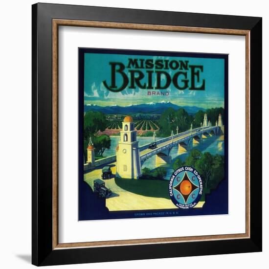 Mission Bridge Orange Label - Riverside, CA-Lantern Press-Framed Art Print