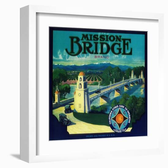 Mission Bridge Orange Label - Riverside, CA-Lantern Press-Framed Art Print