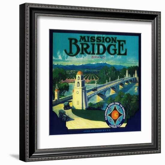 Mission Bridge Orange Label - Riverside, CA-Lantern Press-Framed Art Print