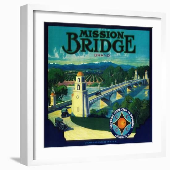 Mission Bridge Orange Label - Riverside, CA-Lantern Press-Framed Premium Giclee Print