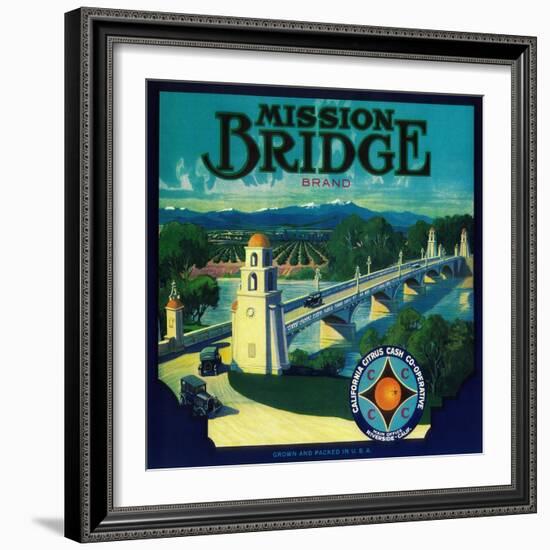 Mission Bridge Orange Label - Riverside, CA-Lantern Press-Framed Premium Giclee Print