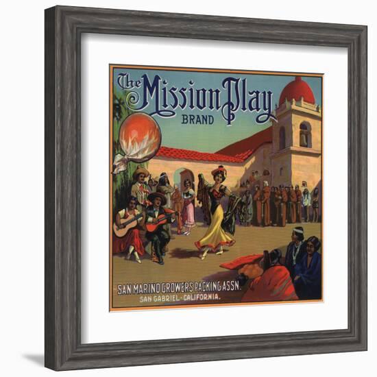 Mission Play Brand - San Gabriel, California - Citrus Crate Label-Lantern Press-Framed Art Print