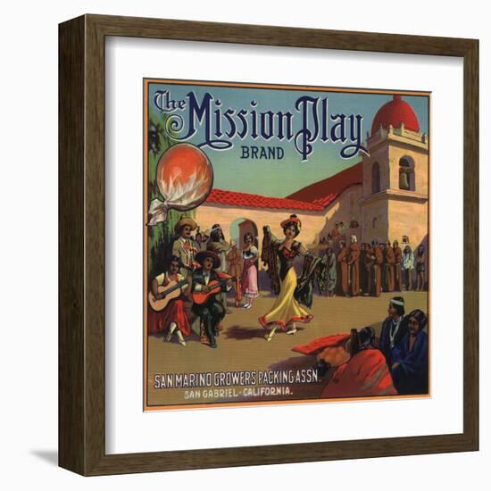 Mission Play Brand - San Gabriel, California - Citrus Crate Label-Lantern Press-Framed Art Print