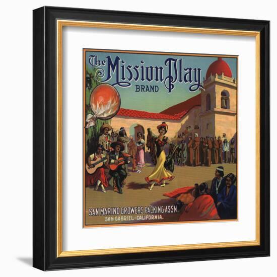 Mission Play Brand - San Gabriel, California - Citrus Crate Label-Lantern Press-Framed Art Print