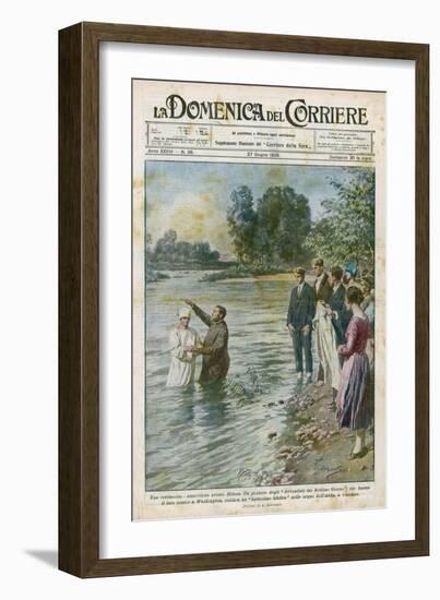 Missionaries of the Seventh Day Adventists Baptise Italian Converts in the River Addo Near Milano-Achille Beltrame-Framed Art Print