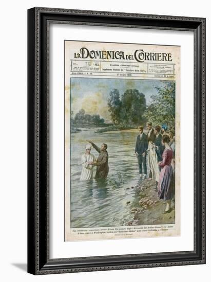 Missionaries of the Seventh Day Adventists Baptise Italian Converts in the River Addo Near Milano-Achille Beltrame-Framed Art Print