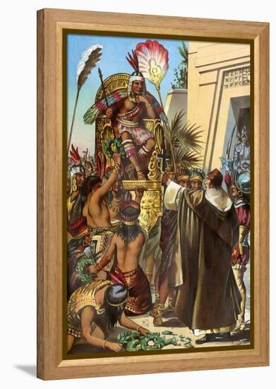 Missionary Father Valverde Addresses the Inca King Atahualpa during the Conquest of Peru, c.1532-null-Framed Premier Image Canvas