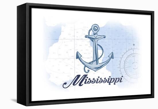 Mississippi - Anchor - Blue - Coastal Icon-Lantern Press-Framed Stretched Canvas