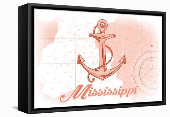 Mississippi - Anchor - Coral - Coastal Icon-Lantern Press-Framed Stretched Canvas