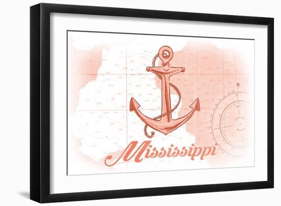Mississippi - Anchor - Coral - Coastal Icon-Lantern Press-Framed Art Print