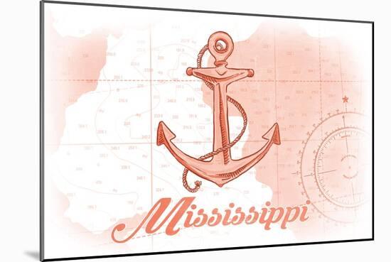 Mississippi - Anchor - Coral - Coastal Icon-Lantern Press-Mounted Art Print