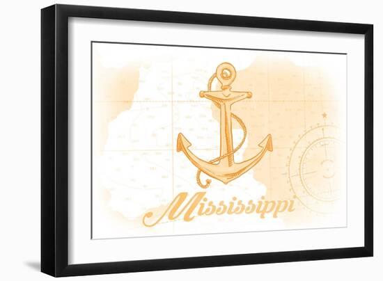 Mississippi - Anchor - Yellow - Coastal Icon-Lantern Press-Framed Art Print