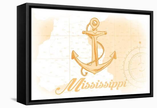 Mississippi - Anchor - Yellow - Coastal Icon-Lantern Press-Framed Stretched Canvas