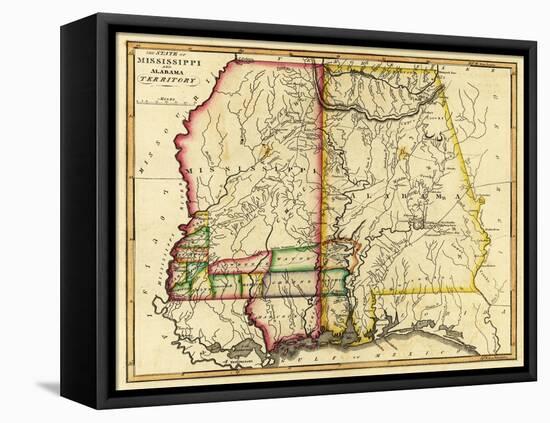 Mississippi and Alabama - Panoramic Map-Lantern Press-Framed Stretched Canvas