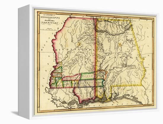 Mississippi and Alabama - Panoramic Map-Lantern Press-Framed Stretched Canvas